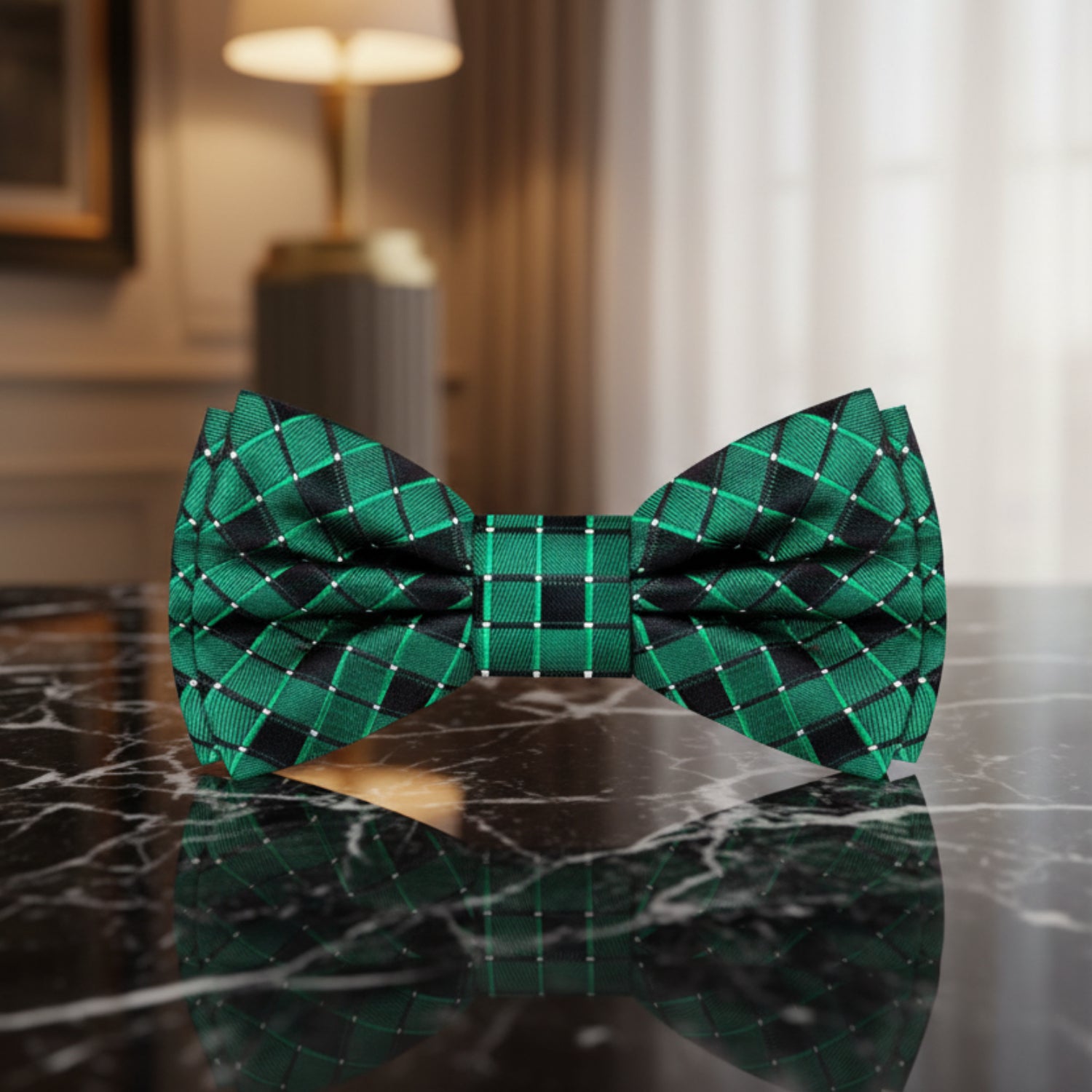 Shades of Dark Green Geometric pre Tied Bow Tie