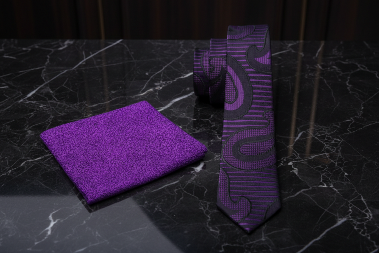 Purple & Black Paisley Necktie | Bold Pattern with Modern Depth