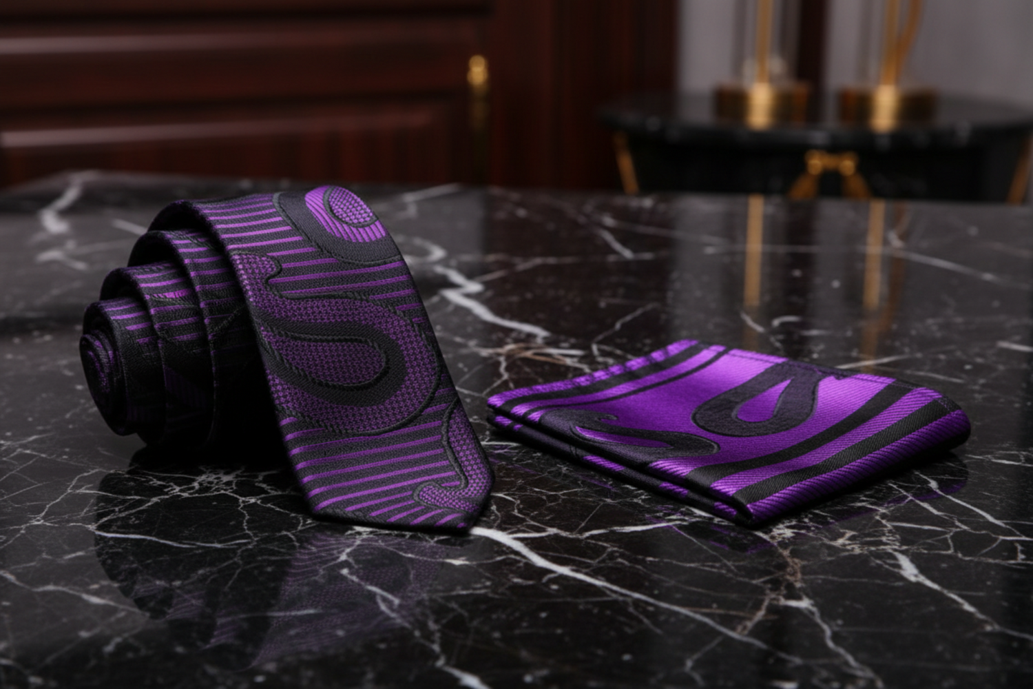 Purple & Black Paisley Necktie | Bold Pattern with Modern Depth