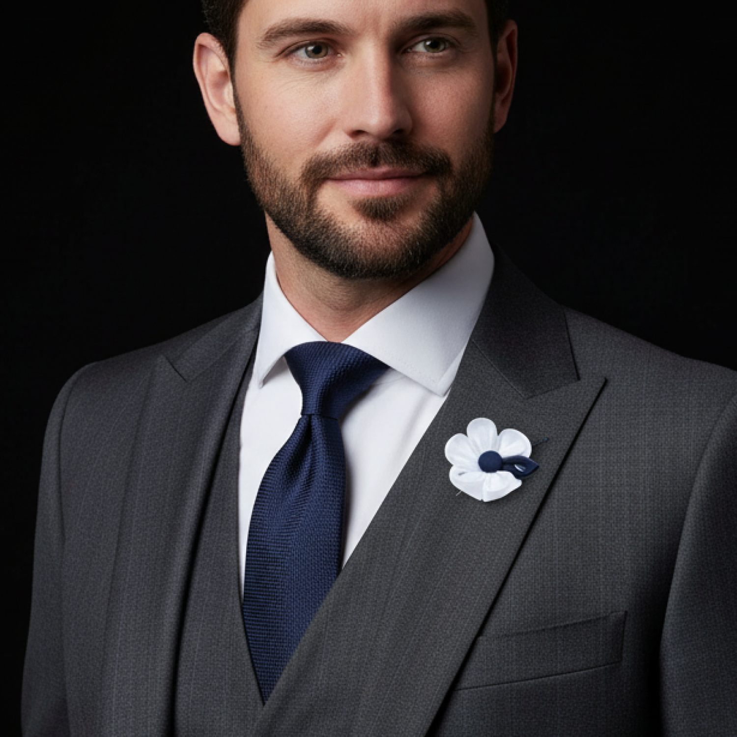 White & Blue Lapel Flower Pin for Suits & Blazers