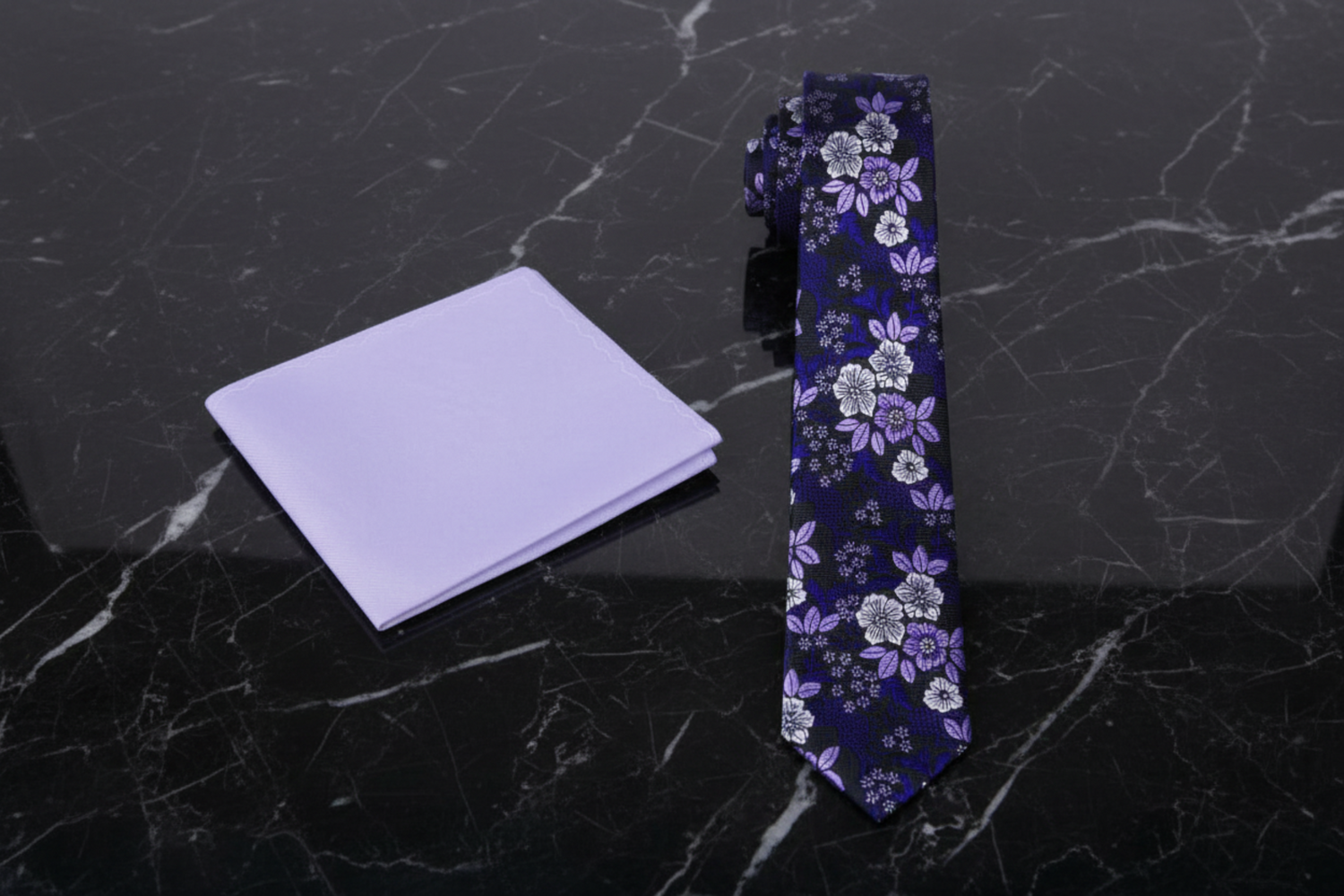Black, Purple & White Floral Necktie