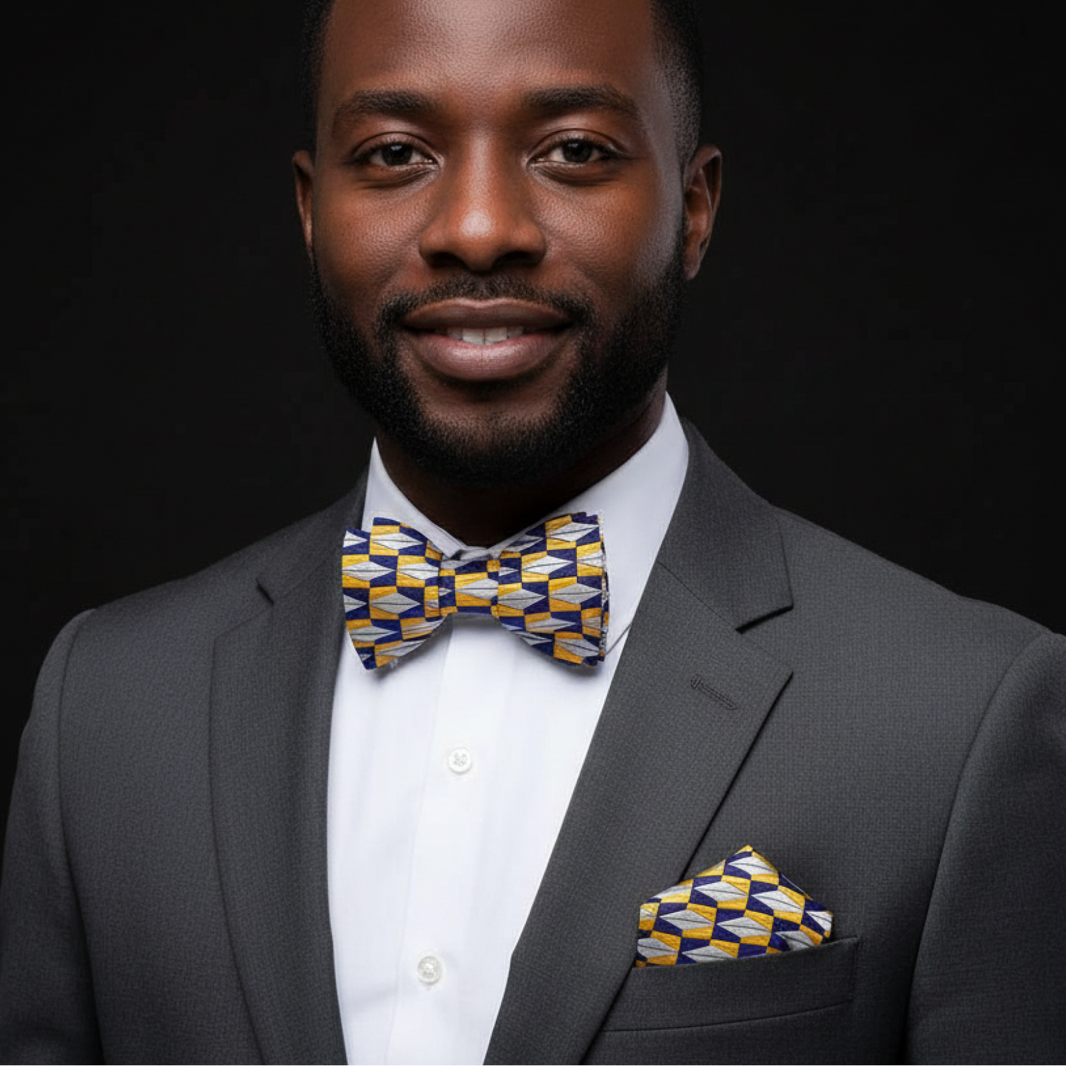 Blue and Yellow Geometric Bow Tie and Square