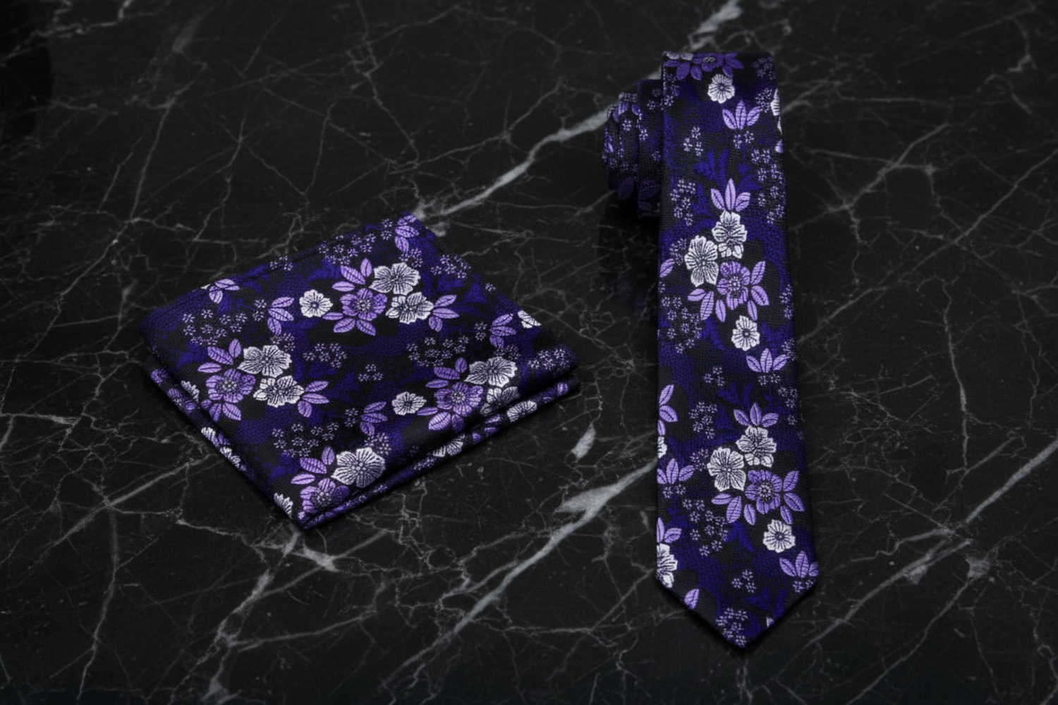 Black, Purple & White Floral Necktie