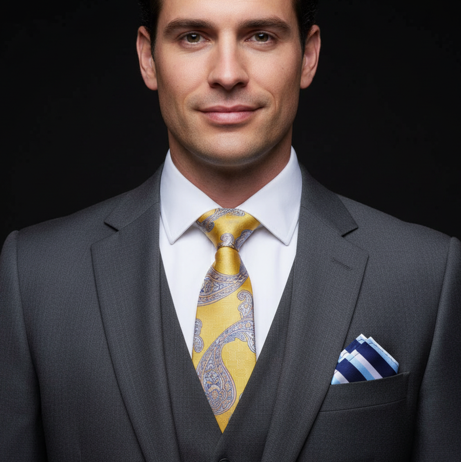 Yellow, White & Blue Paisley Necktie