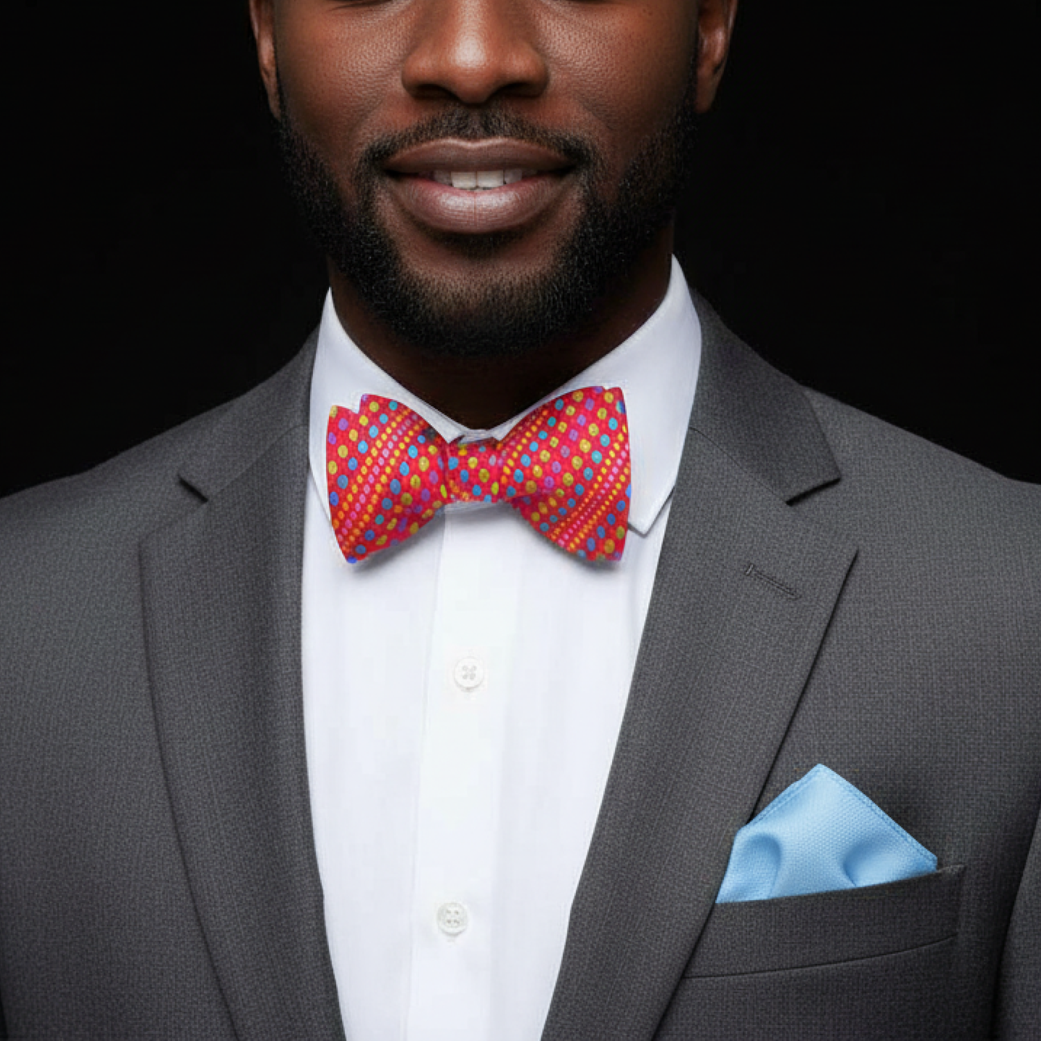 Red Multicolor Polka Dot Self-Tie Bow Tie | Textured Party Pattern