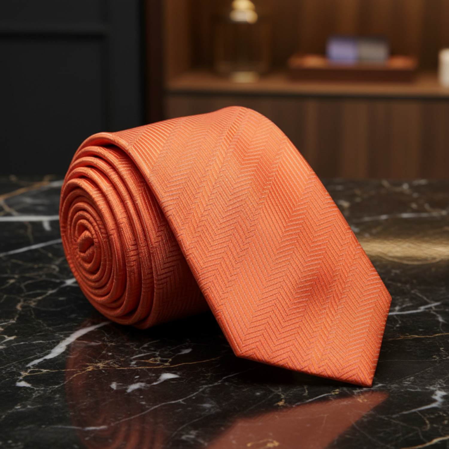 Orange textured tie on a white background