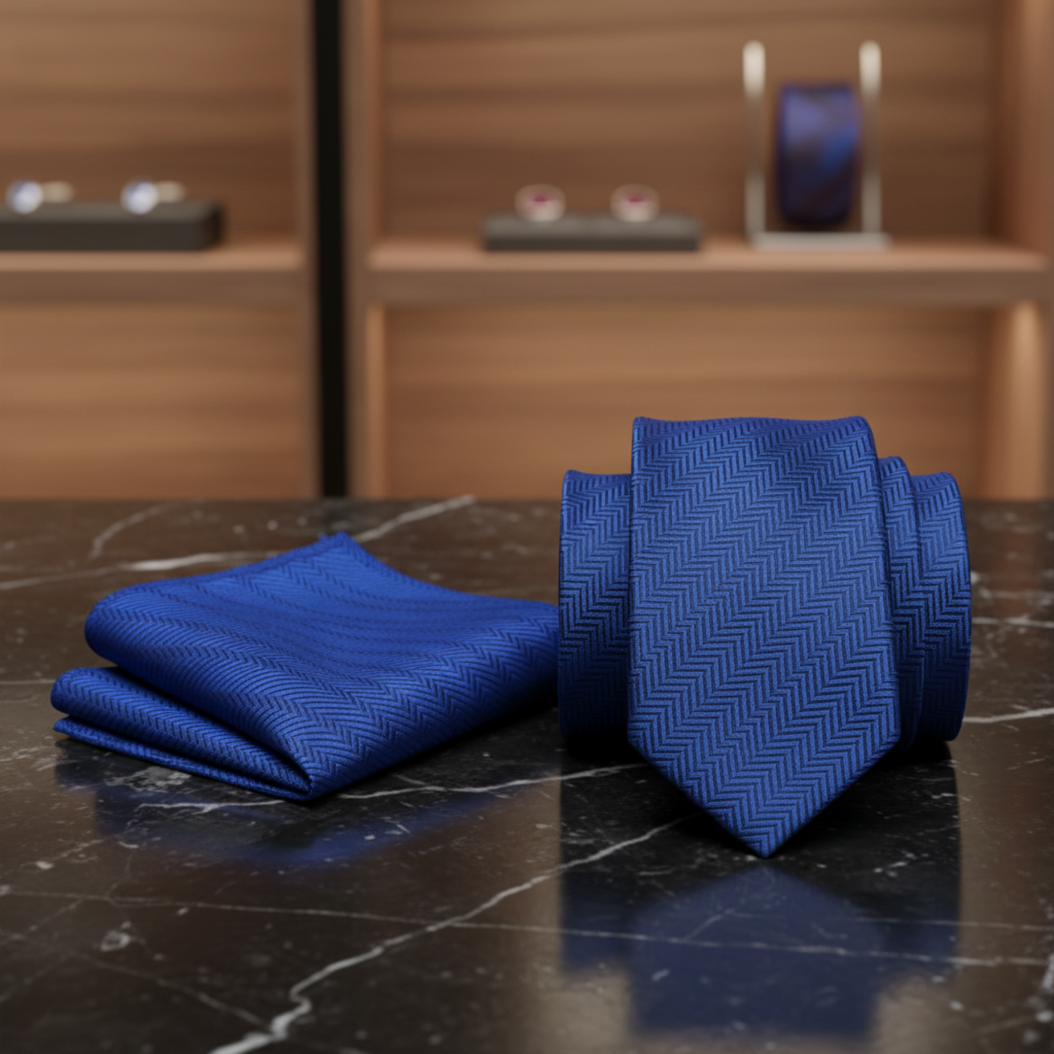 kids royal blue tie and square