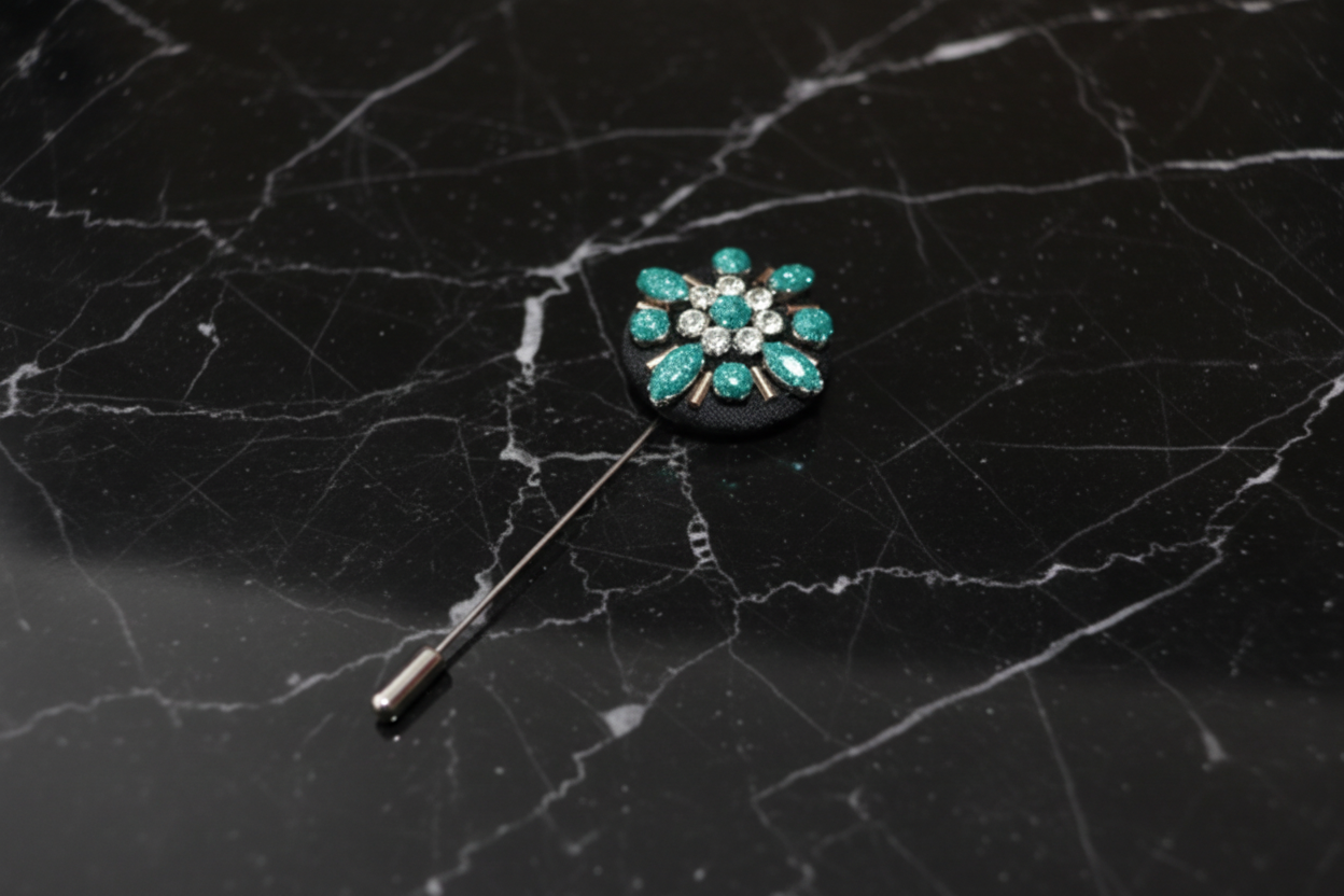 View 2 A Aqua Colored Swirl Gemstone Lapel Pin||Aqua, Crystal
