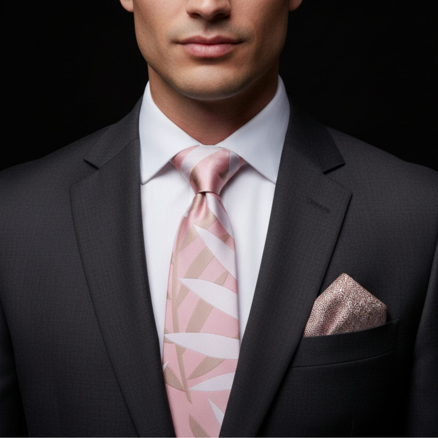 Light Pink, Salmon & Brown Sketched Leaves Necktie