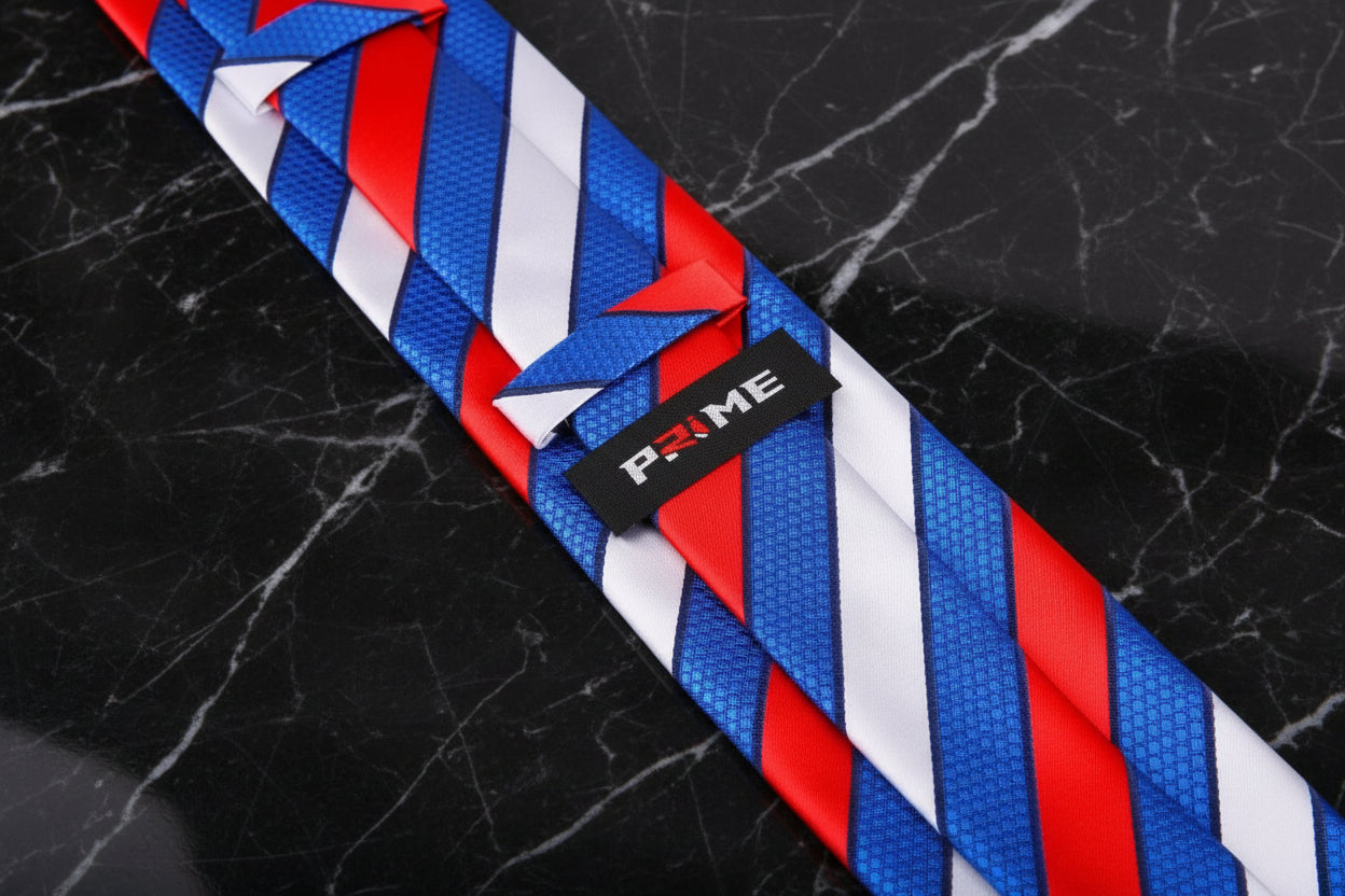 Red, White, Blue Block Stripe Tie Keep