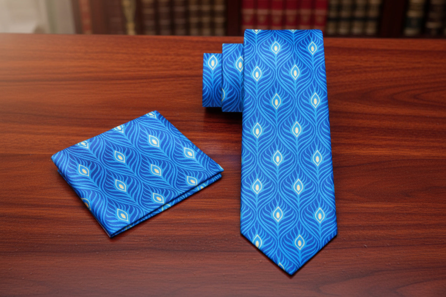 Blue Yellow Abstract Necktie and Mathcing Square