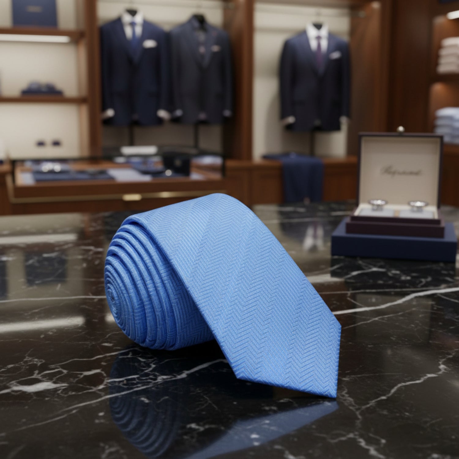 Boys Sky Blue Herringbone Self-Tie Necktie for Formal Outfits
