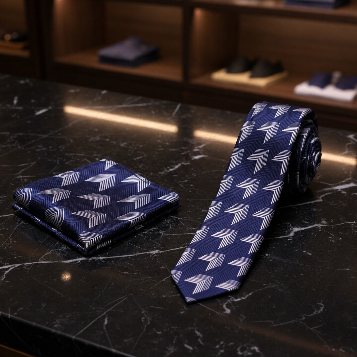 thin blue tie and square