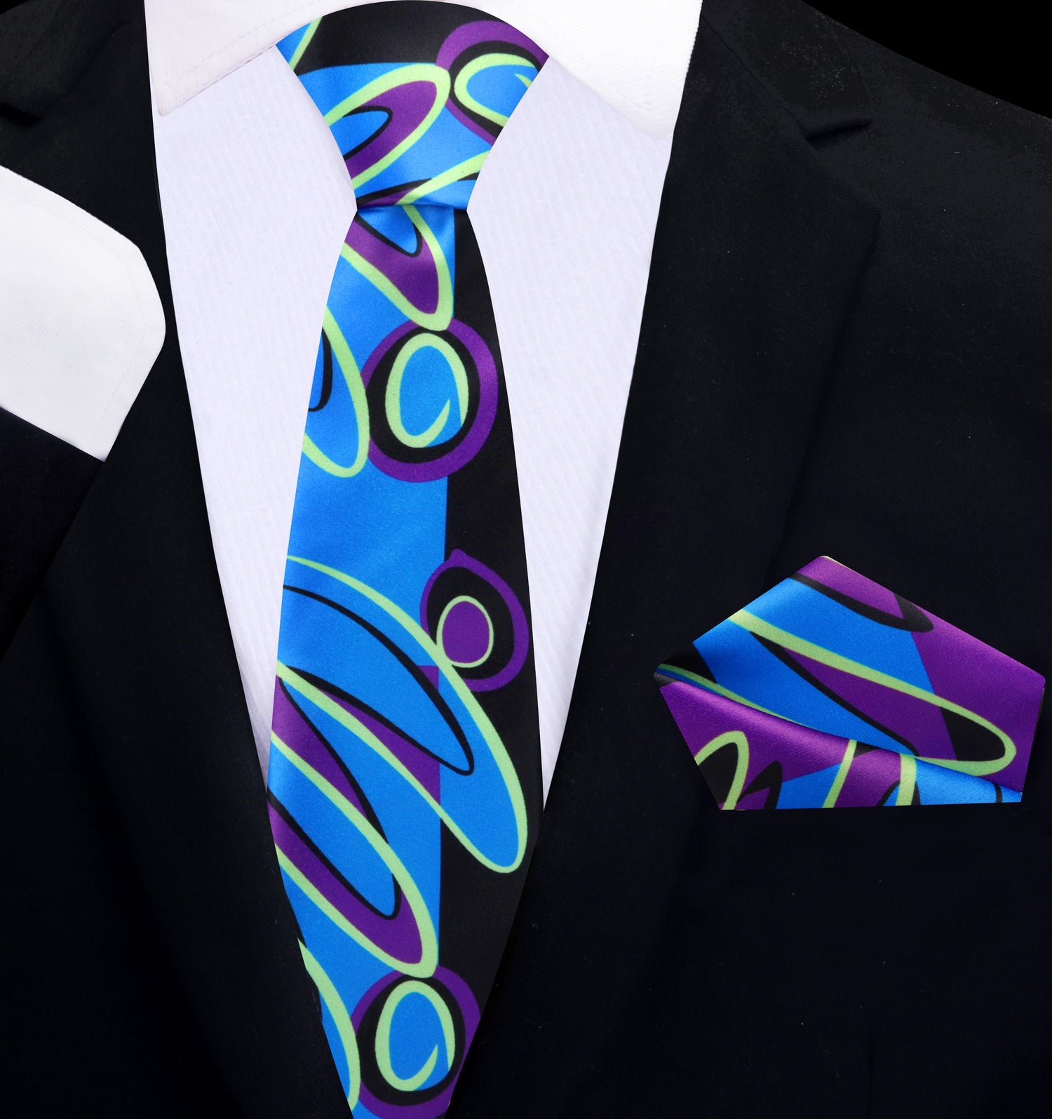 Abstract Necktie & | Purple, Blue & Black with Bold Accents