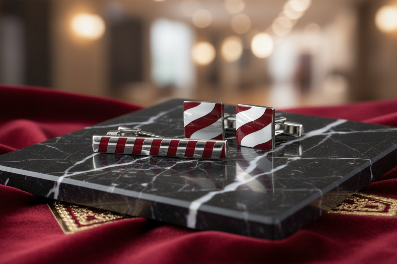 a tie clip and cuffs