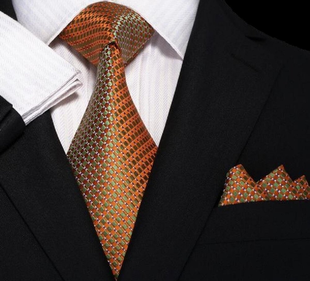 Boys Orange Sage Green Micro Check Tie for Formal Outfits