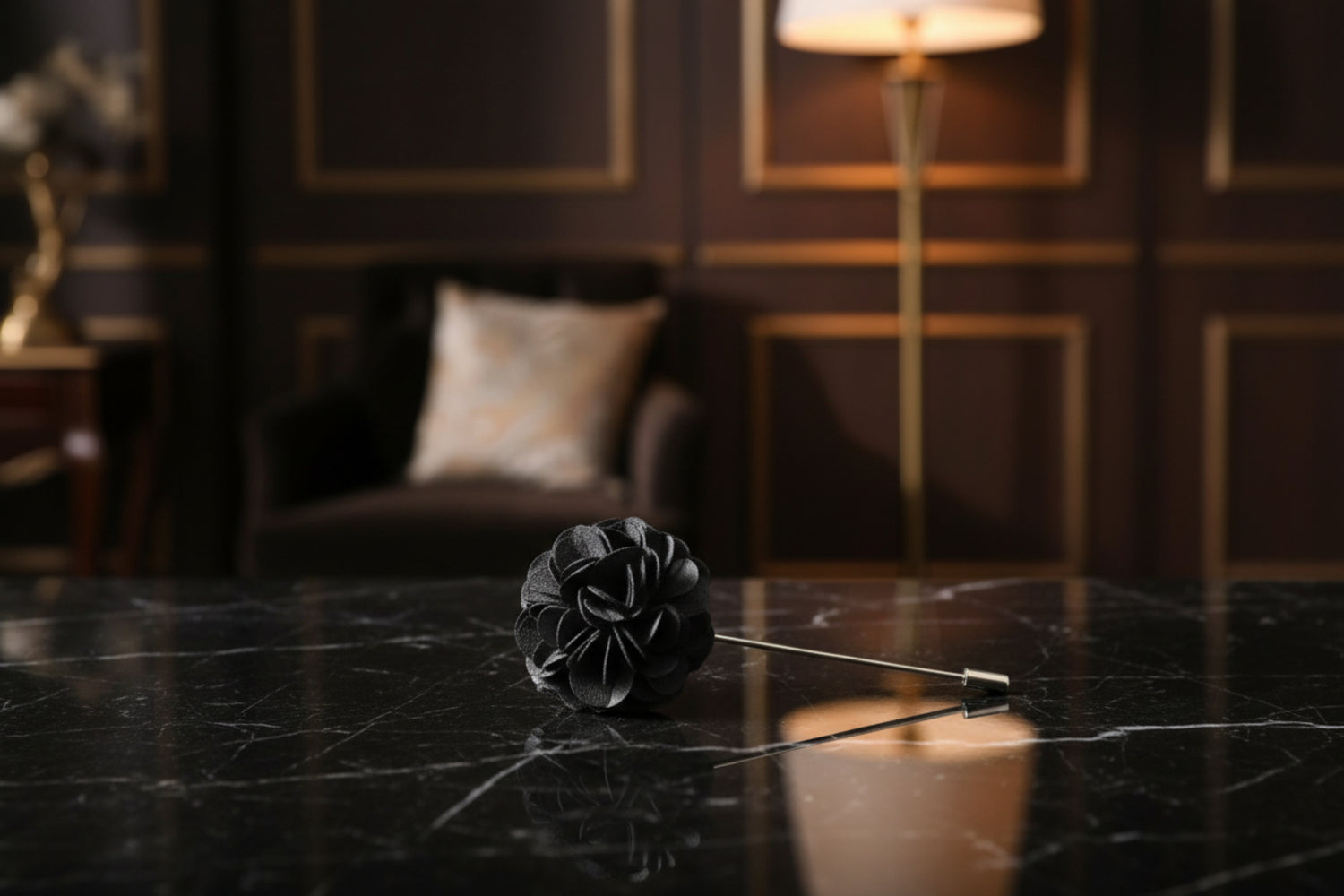 A Solid Black Lapel Flower||Black