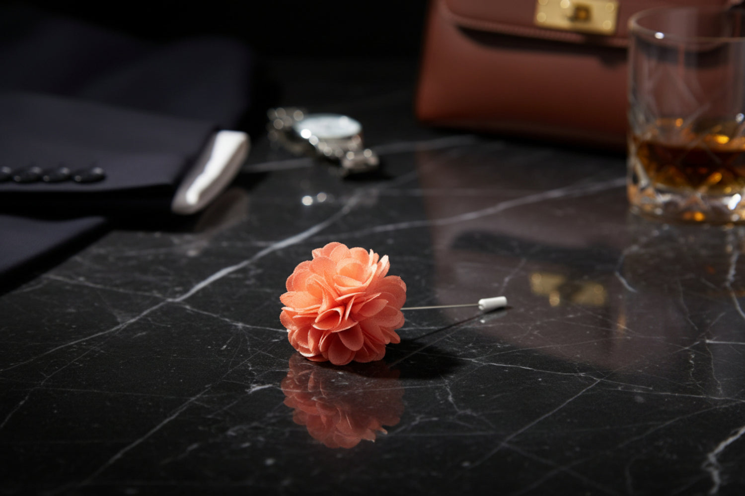 A Solid Bright Orange Lapel Flower||Bright Orange