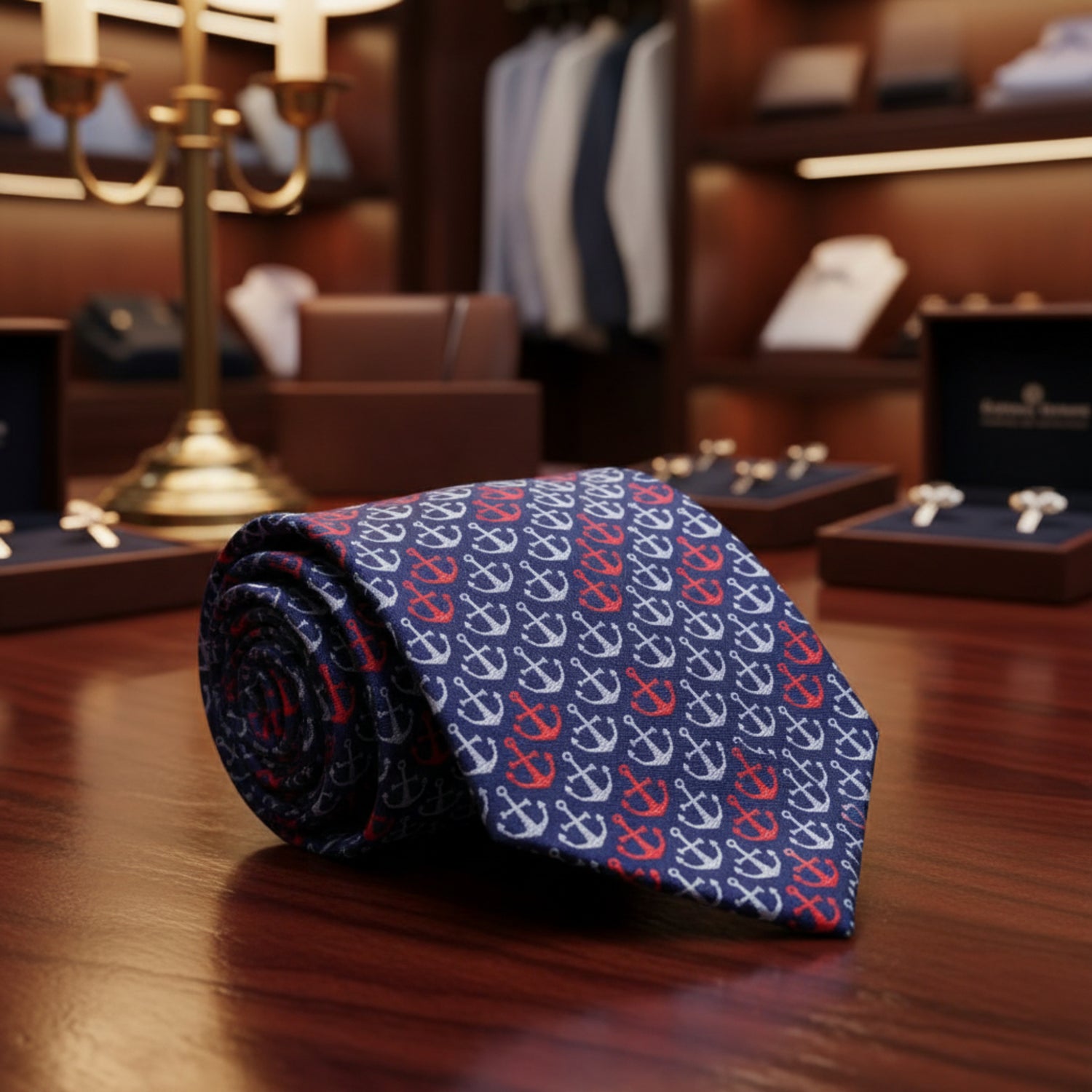Blue, Red Anchors Tie