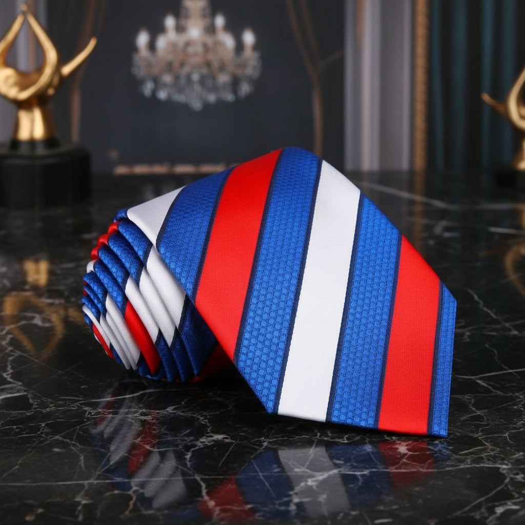 Red, White, Blue Block Stripe Tie
