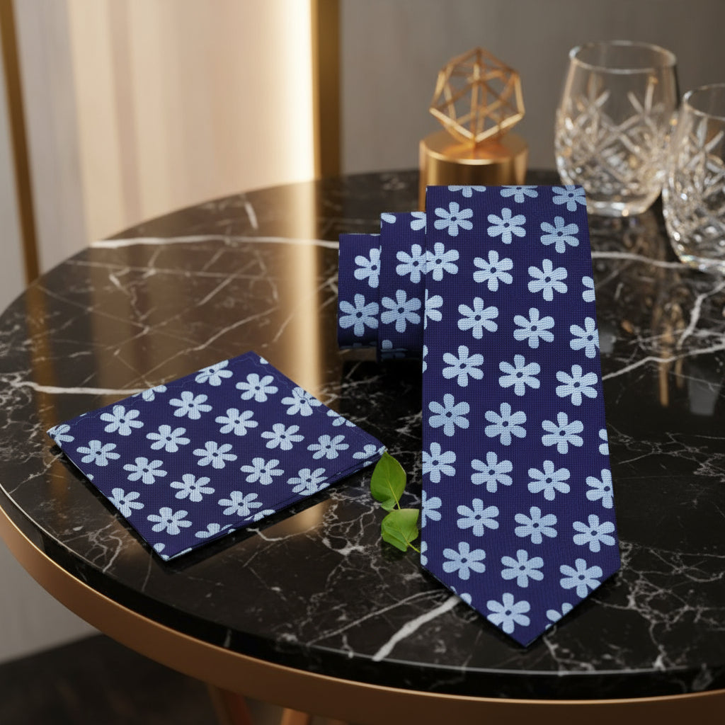 Alt View: Light Blue Daisies Tie and Pocket Square