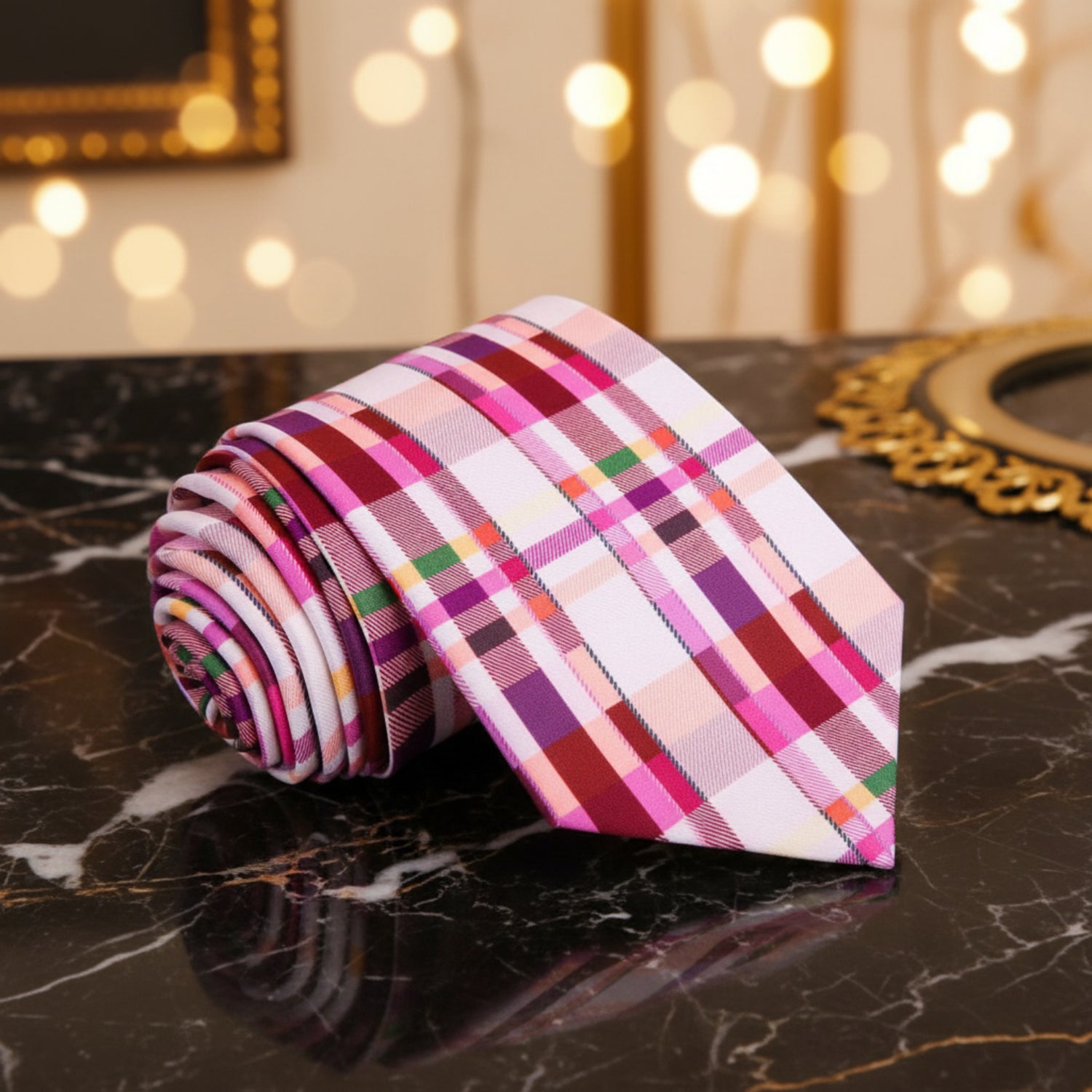 Pink Red Plaid Tie