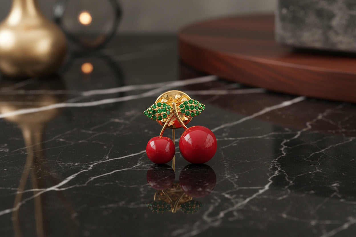 Red Green Gold Cherries Lapel Pin
