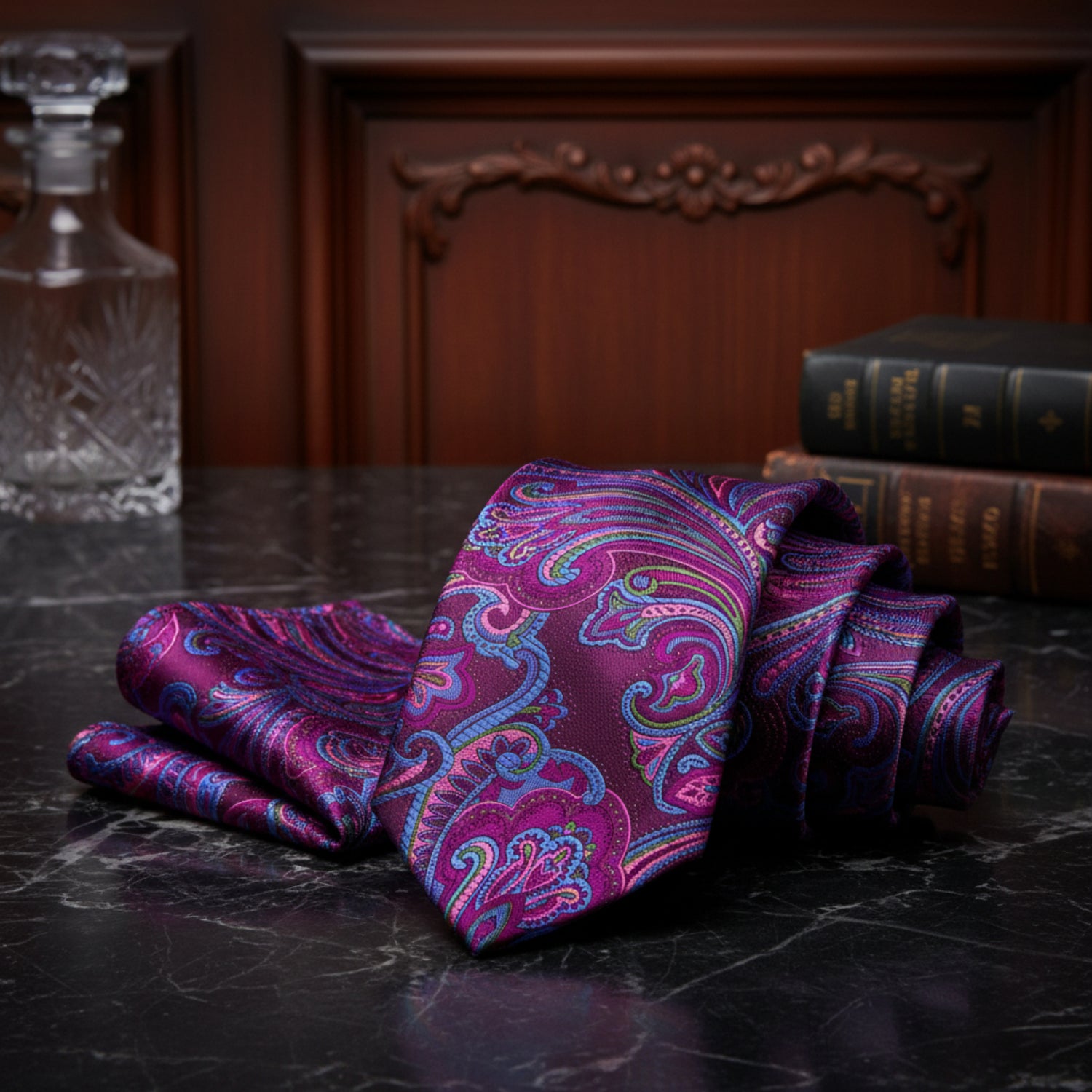 View 2: Purple, Blue Paisley Tie and Square