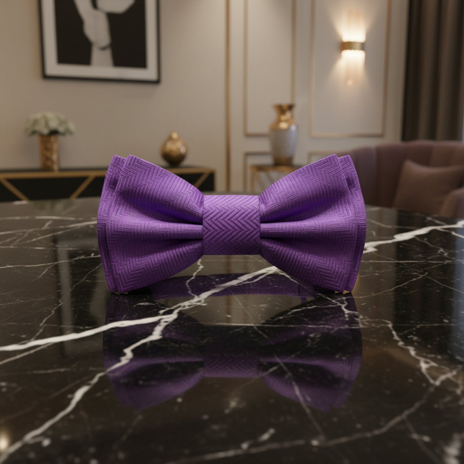 An Amethyst Purple Solid Pattern Self Tie Bow Tie 
