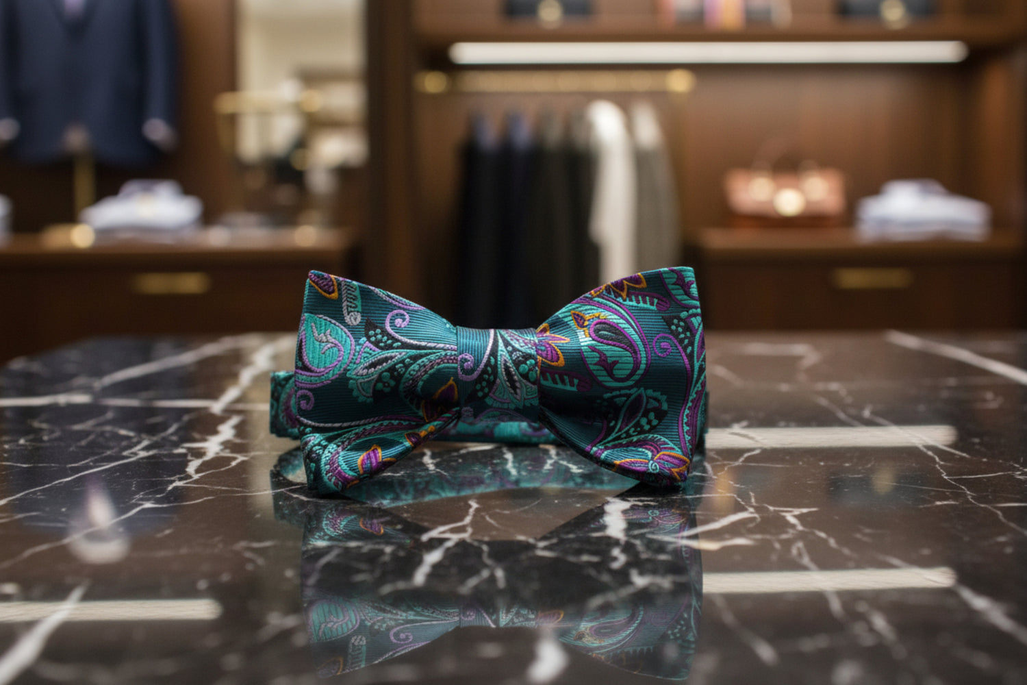 Aqua and Purple Paisley Bow Tie