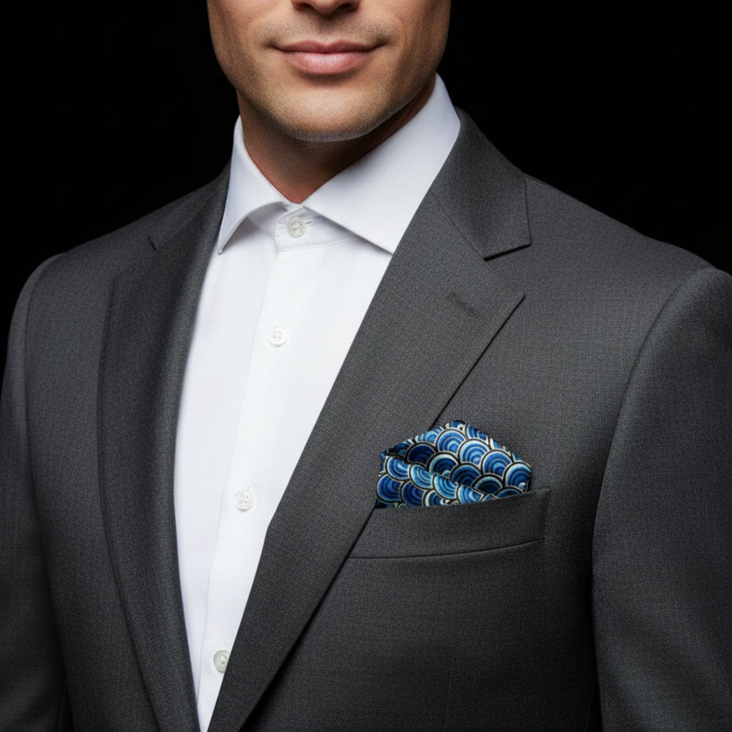 Blue, Light Blue, Black, Yellow Abstract Pocket Square 1