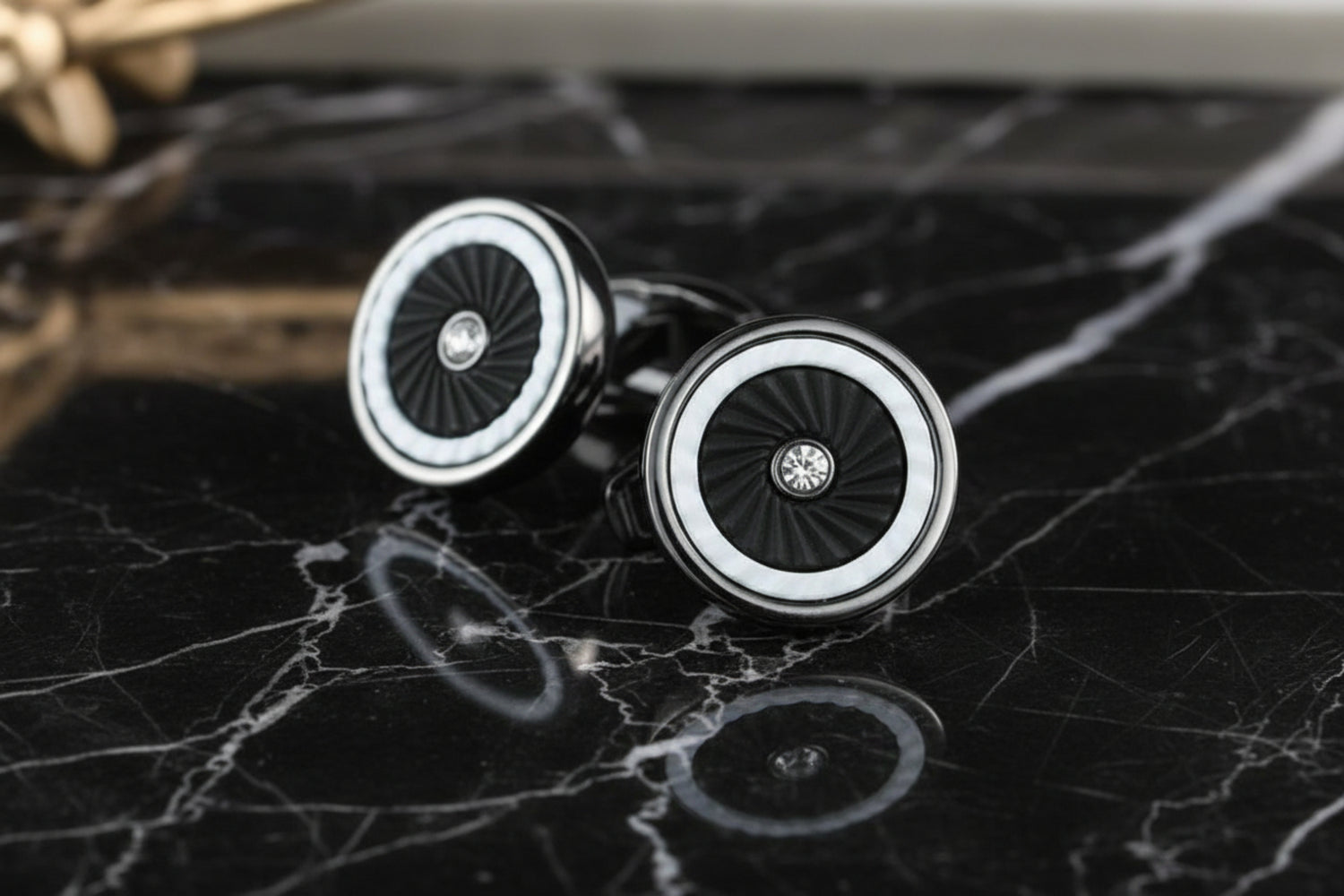 A White, Black Color Circle Shape Cuff-links.