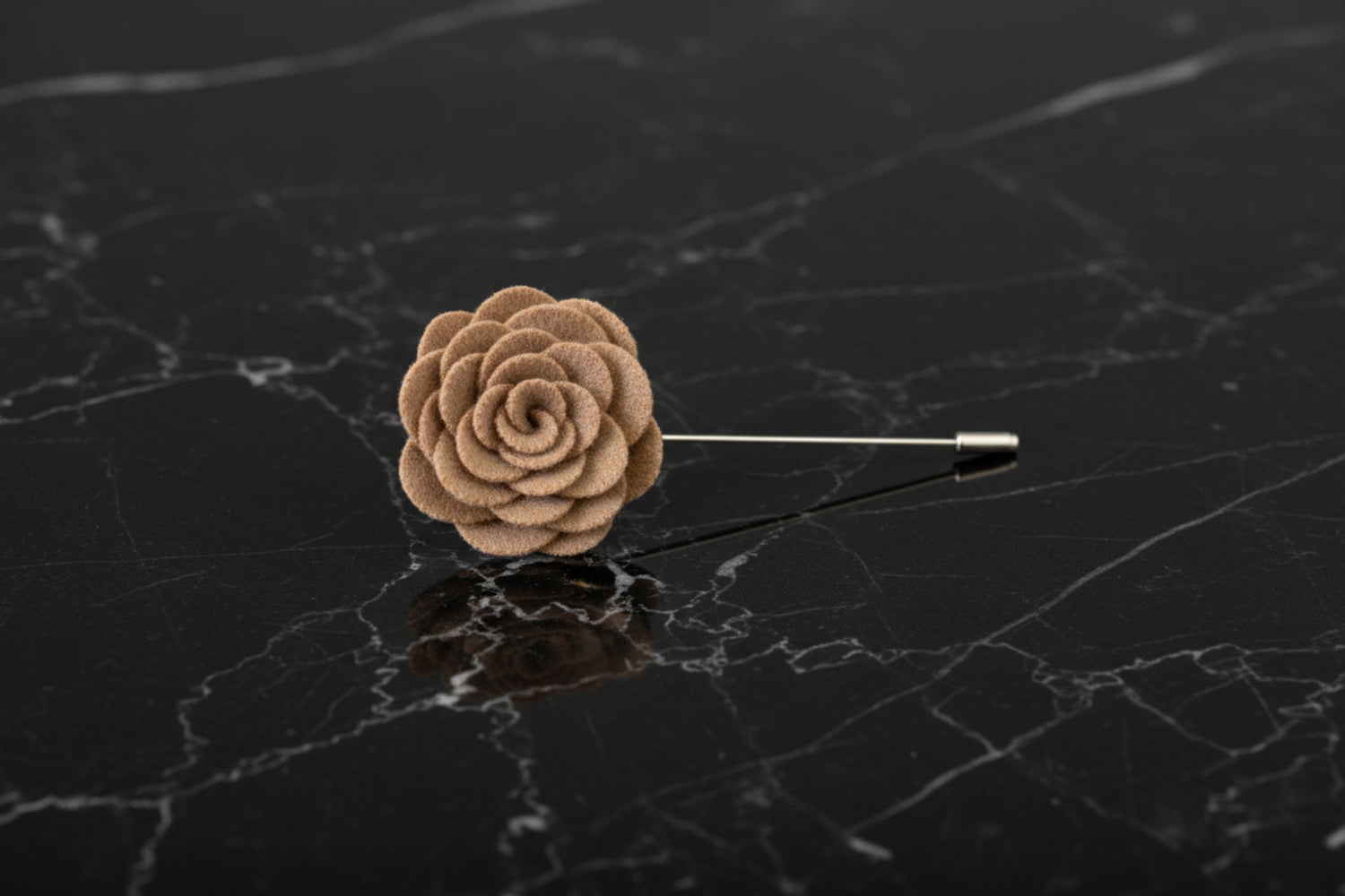 A Solid Beige Wide Petal Flower Shaped Lapel Pin||Beige
