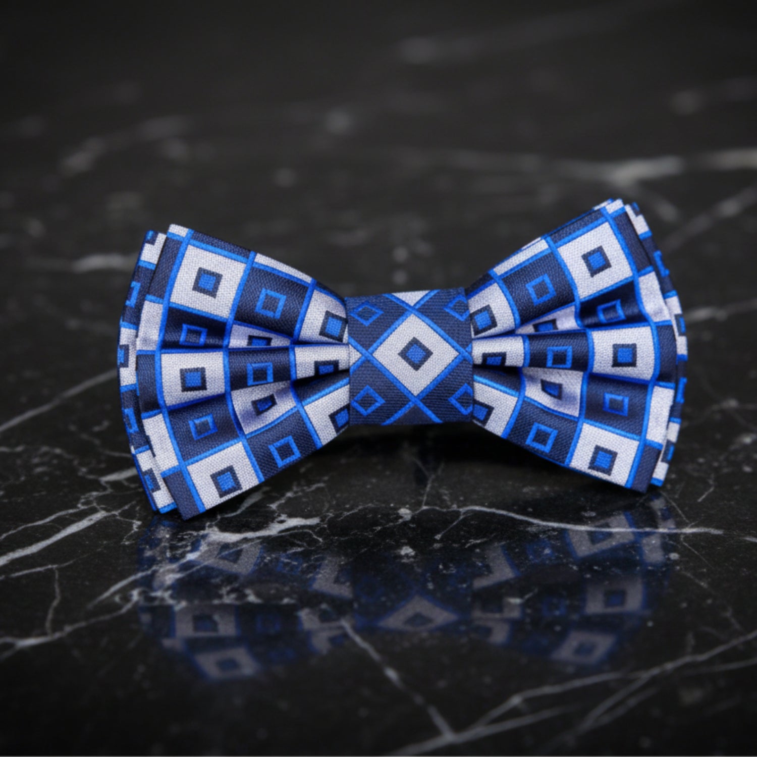 Blue, Grey Big Block Geometric Single Bow Tie 