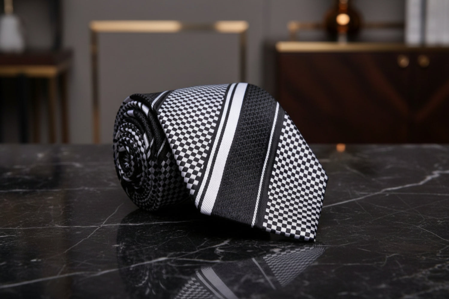 Black, Silver Check tie  