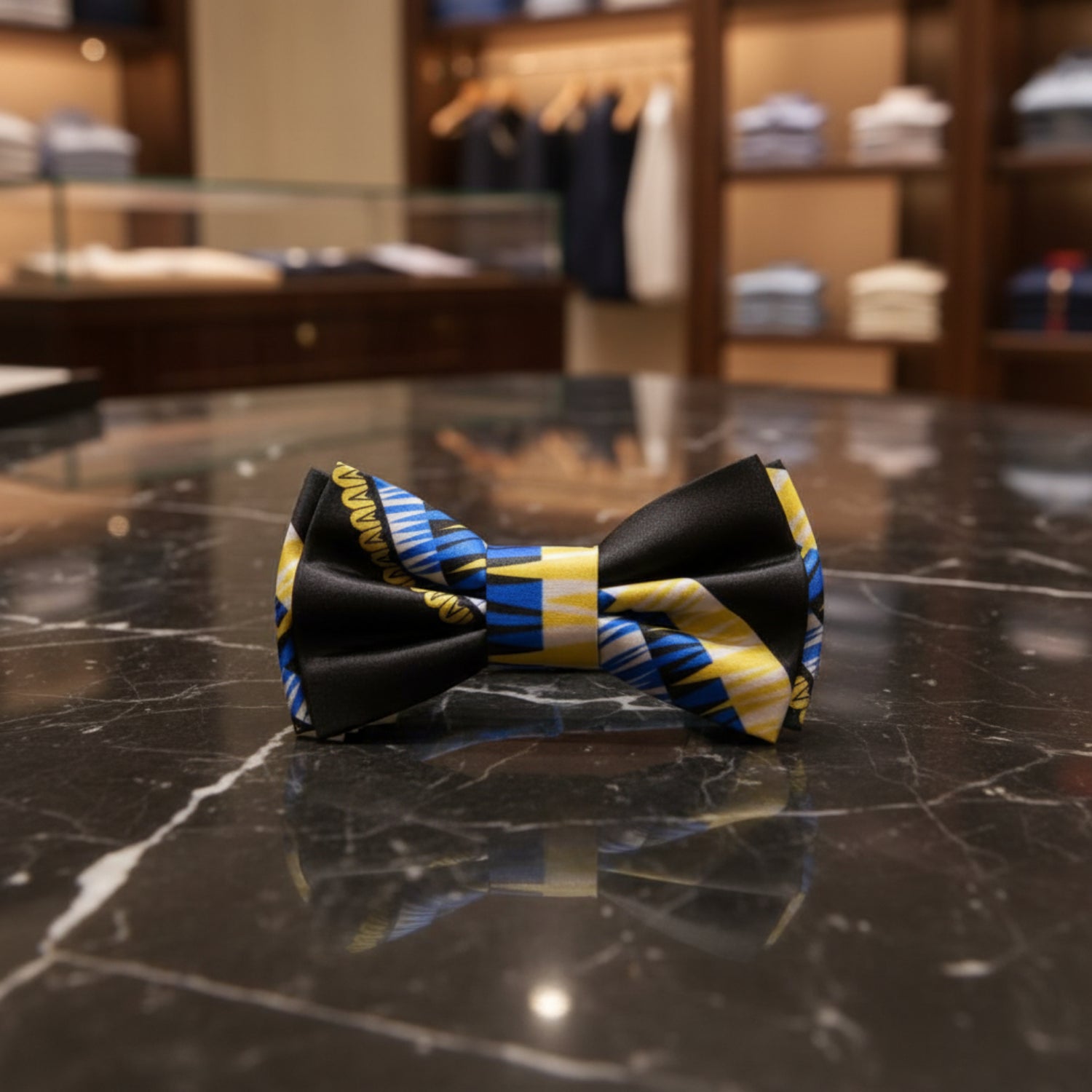 Black Yellow Blue Abstract Bow Tie 1