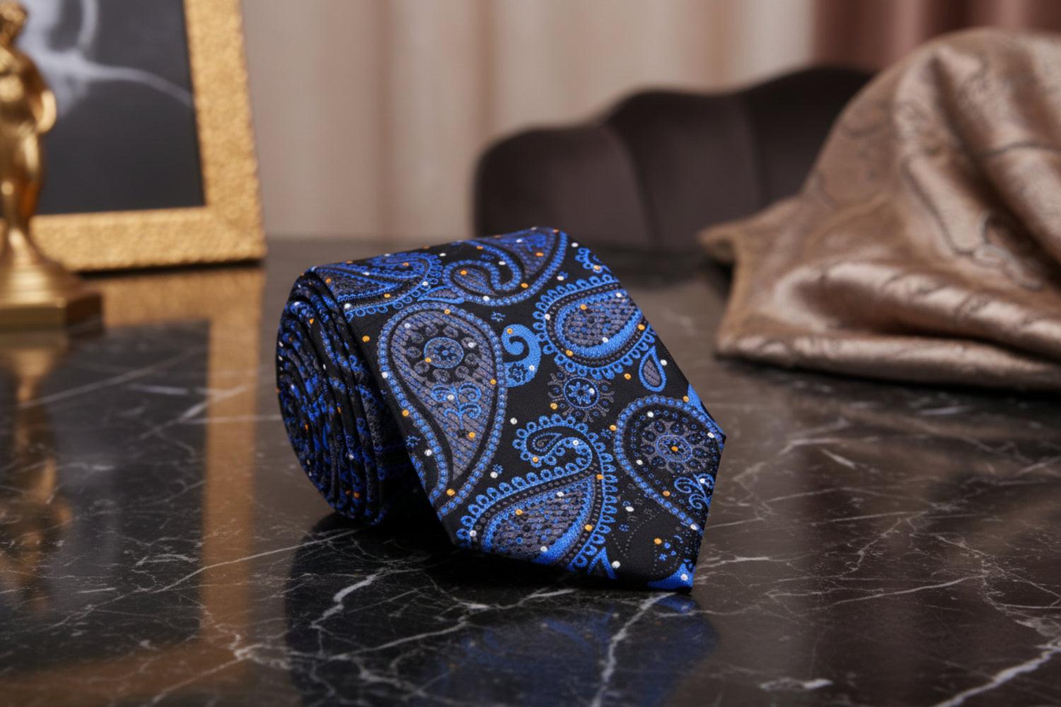 Black, Blue Paisley Tie 