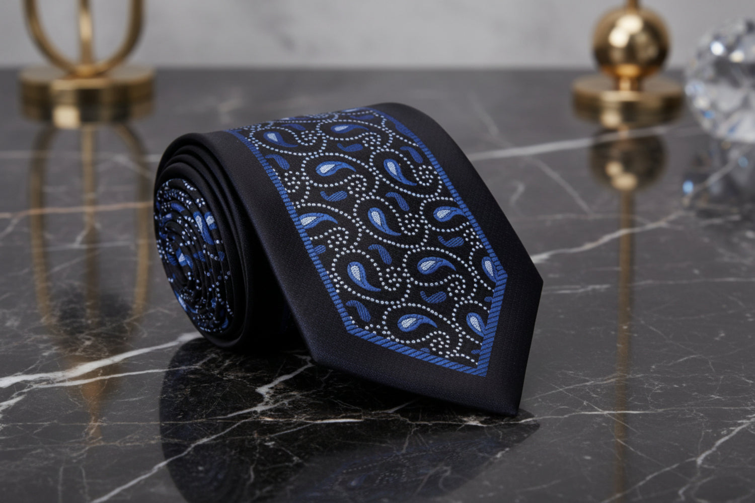 Black, Blue Paisley Tie  
