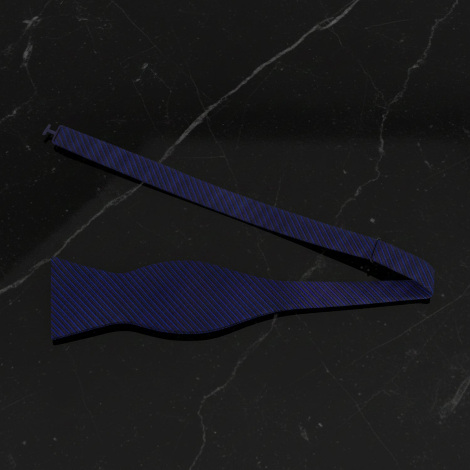 A Dark Blue Solid with Lined Texture Pattern Self Tie Bow Tie untied