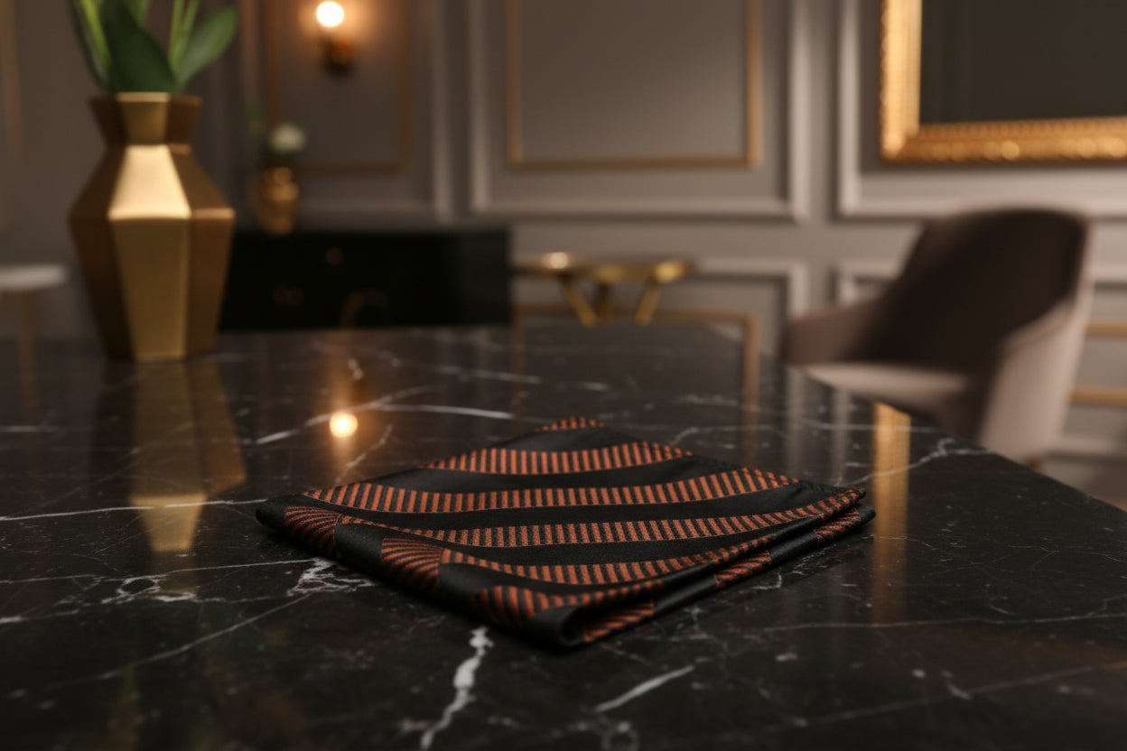 Black Copper Stripe Pocket Square 