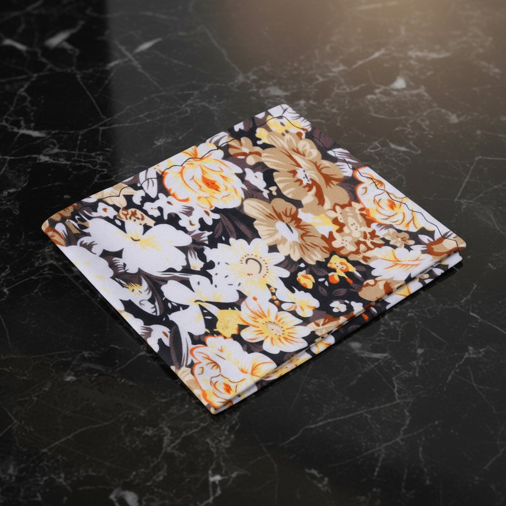 Black, White, Brown, Orange Flowers Pocket Square