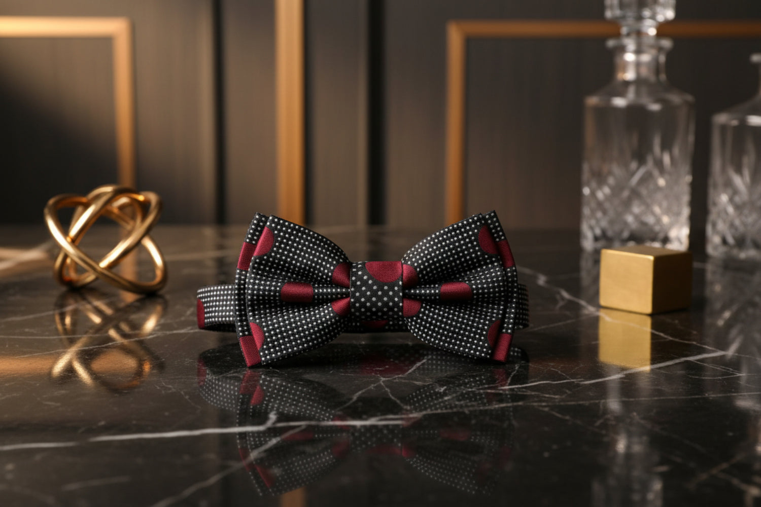 Black with Burgundy Dots Bow Tie 