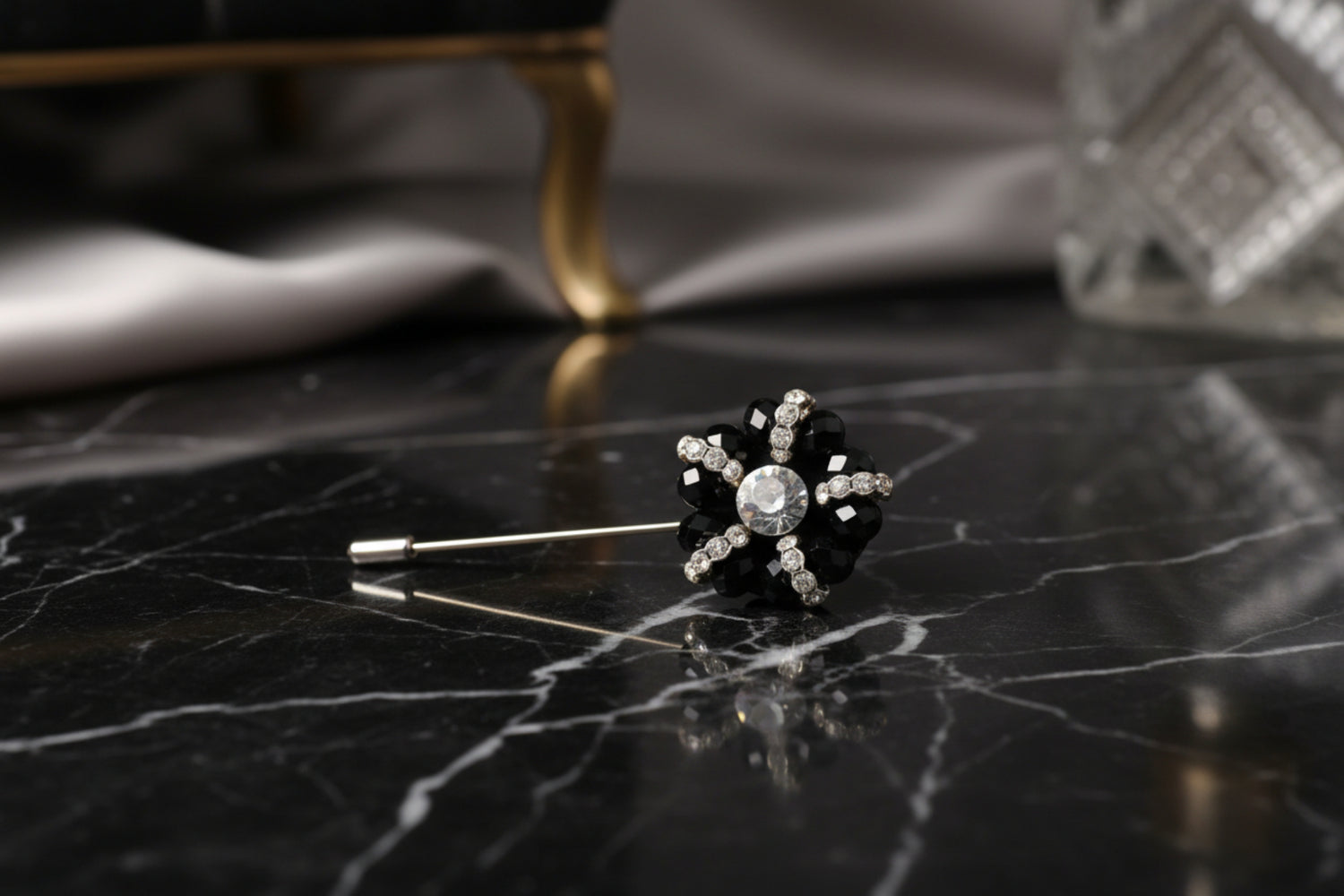 Black and Clear Stone Lapel Pin