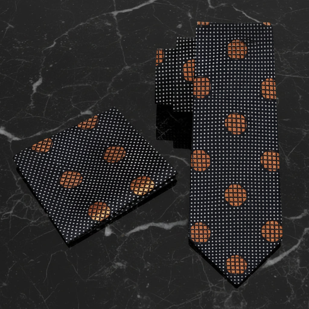 Alt View: black gold polka tie and square