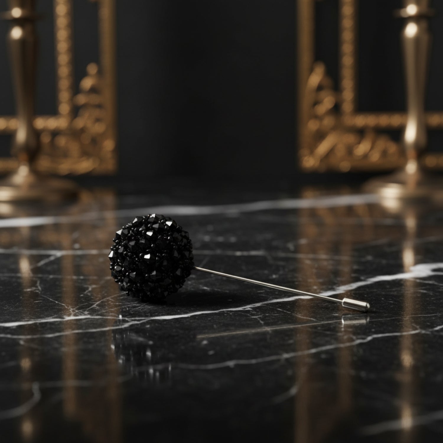 Main View: A Black Colored Stone Lapel Cushion||Black