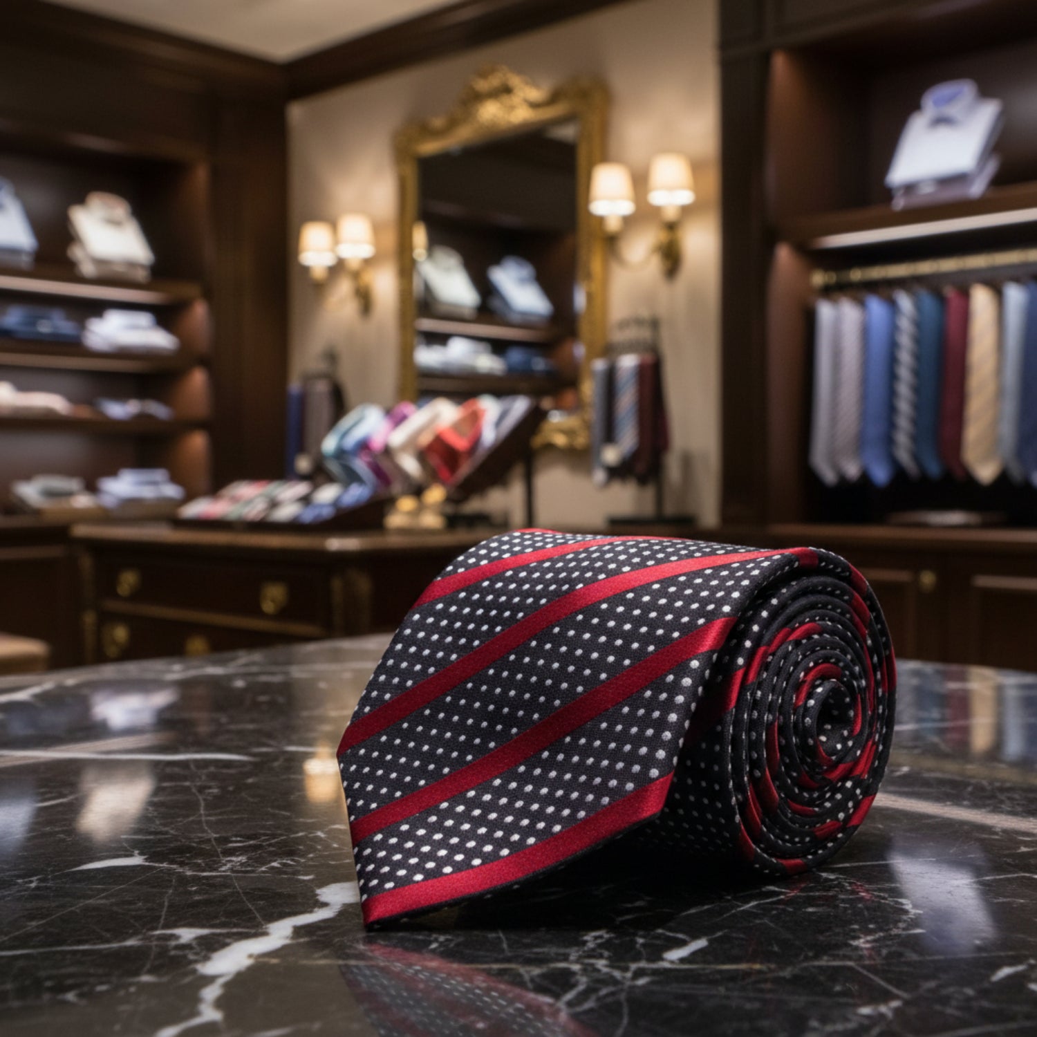 Black, Red, White with Stripes Tie 