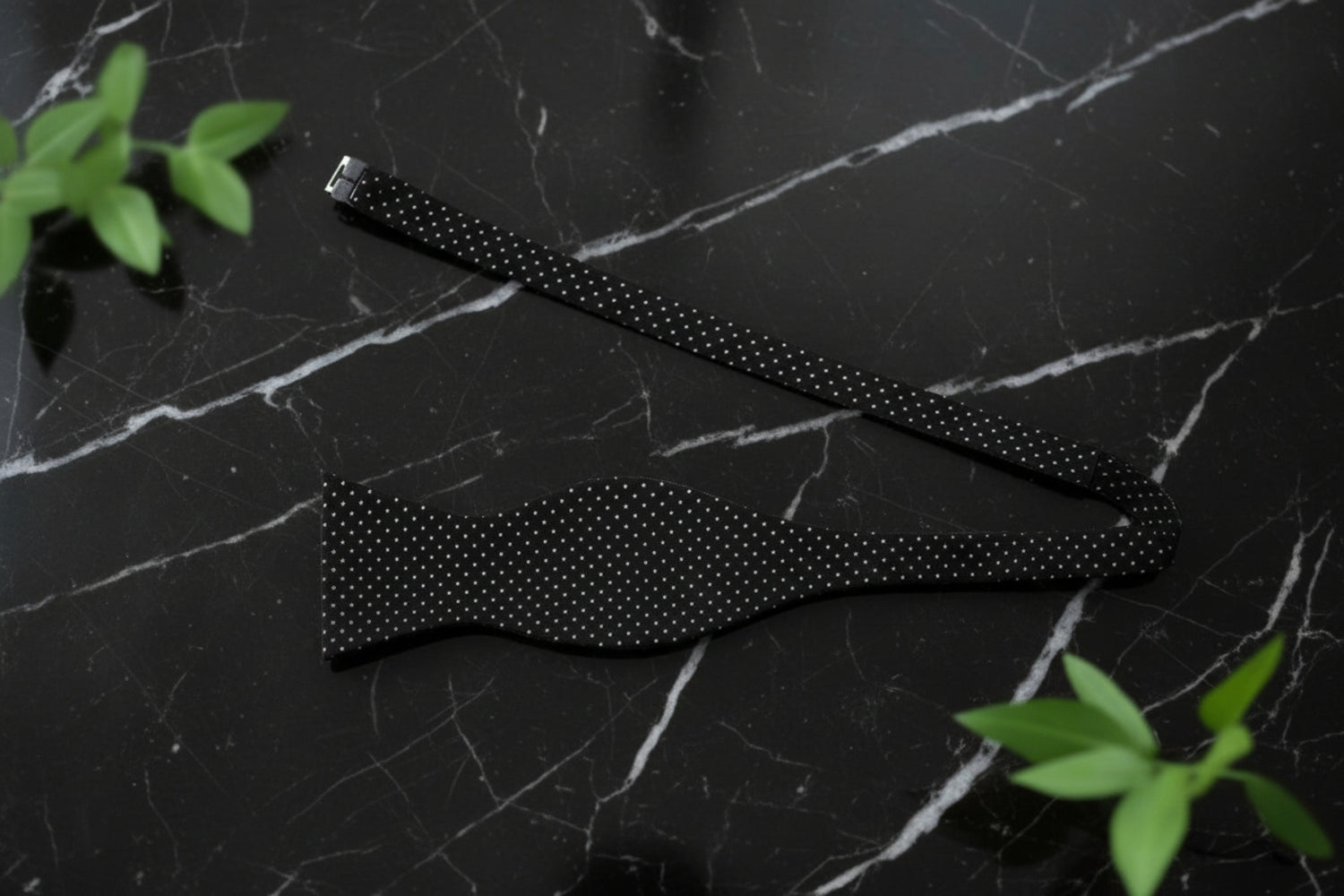 Alt View: A Black Small Geometric Diamond With Small Dots Pattern Silk Self Tie Bow Tie