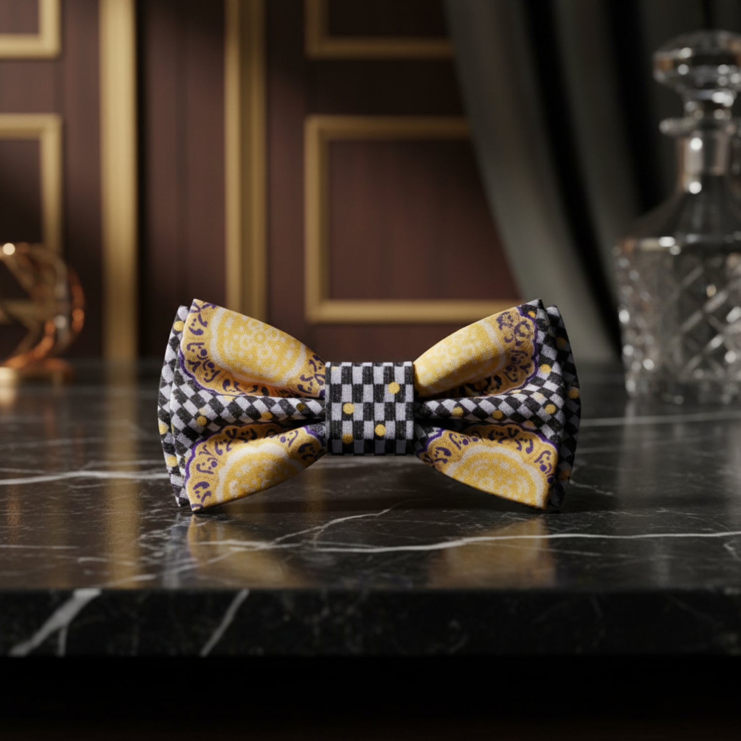 Black, Gold and White Abstract Bow Tie
