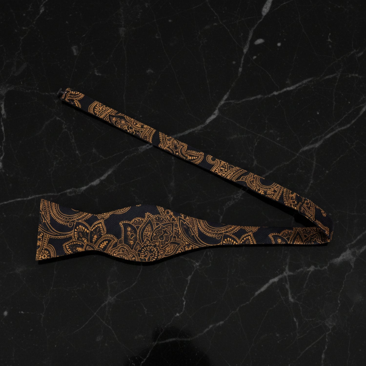 Black, Gold Paisley Bow Tie Self Tie