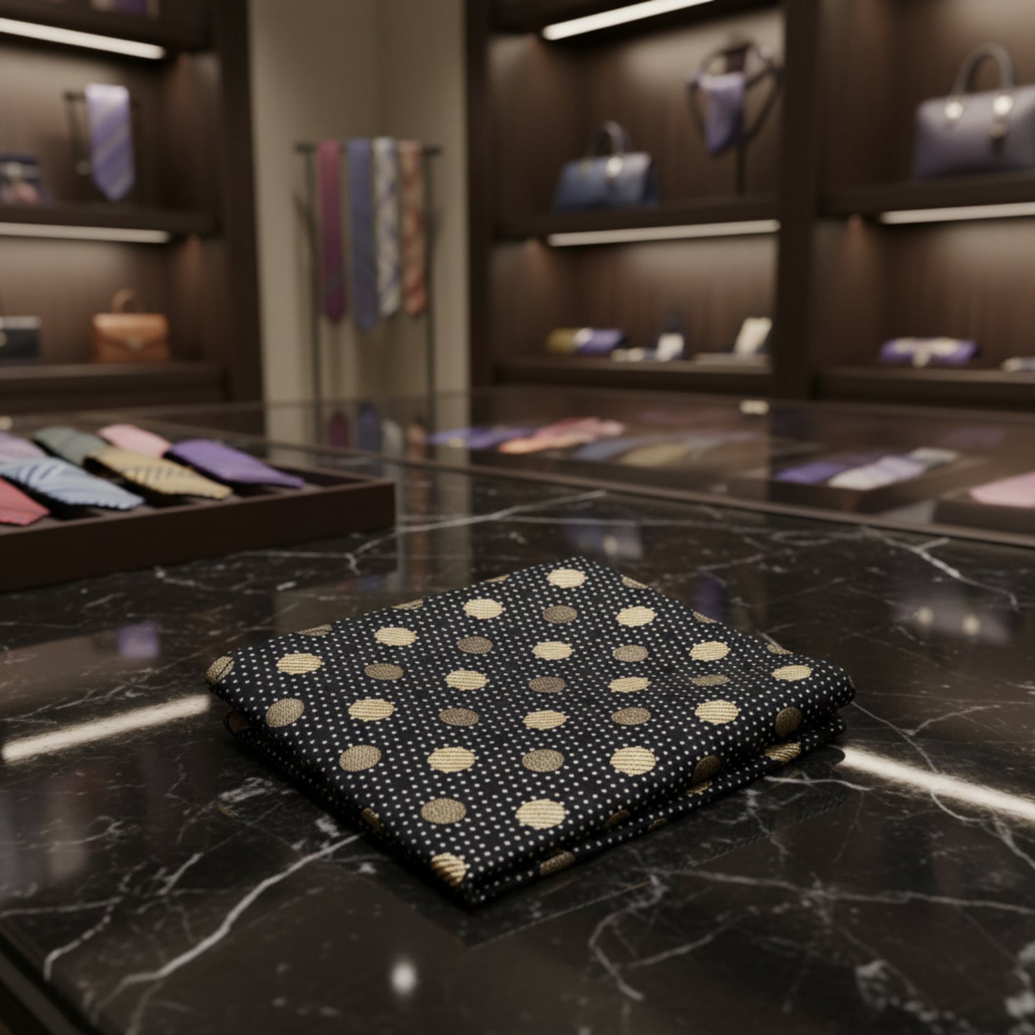 Black, Gold Polka Pocket Square